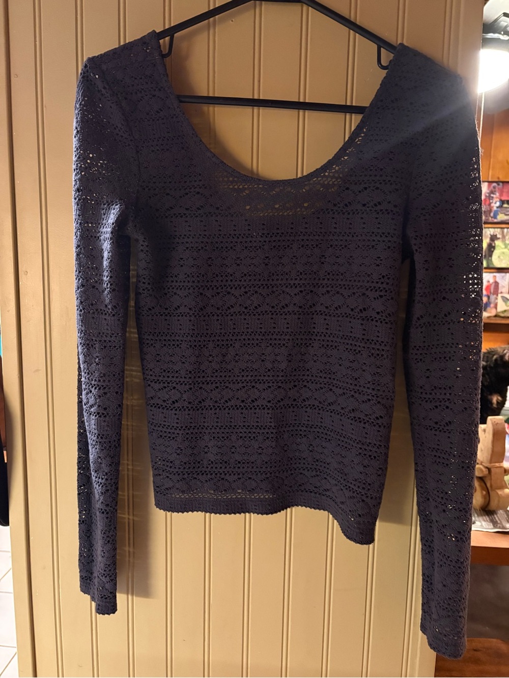 American Eagle Outfitters Navy Open-Knit Scoop Neck Top